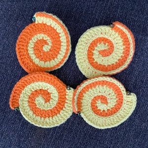 100% cotton coasters crocheted orange yellow iridescent beads
